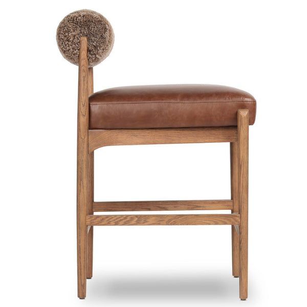 Home Fashion Jazelle Leather Bar & Counter Stool Taupe Shearling/Havana Brown By Four Hands