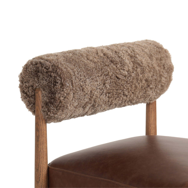 Home Fashion Jazelle Leather Bar & Counter Stool Taupe Shearling/Havana Brown By Four Hands