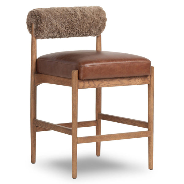 home fashion Jazelle Leather Bar & Counter Stool Taupe Shearling/Havana Brown by Four Hands