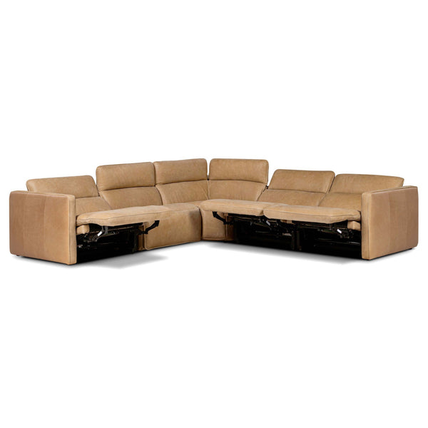 Home Fashion Kenlee Leather Power Recliner 5 Piece Sectional Palermo Cognac By Four Hands