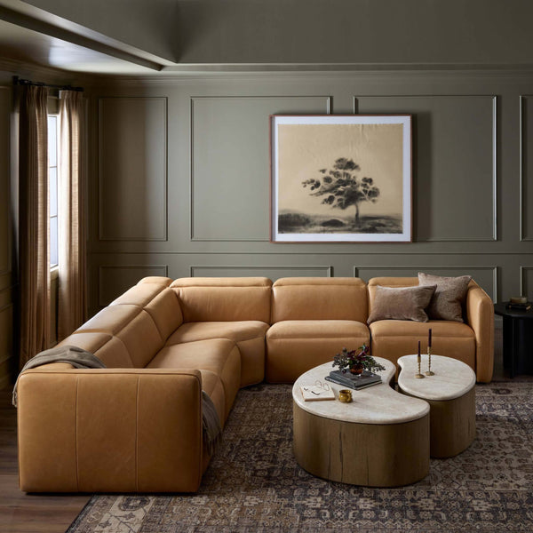 Home Fashion Kenlee Leather Power Recliner 5 Piece Sectional Palermo Cognac By Four Hands