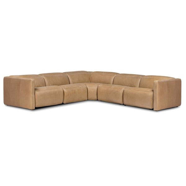 home fashion Kenlee Leather Power Recliner 5 Piece Sectional Palermo Cognac by Four Hands