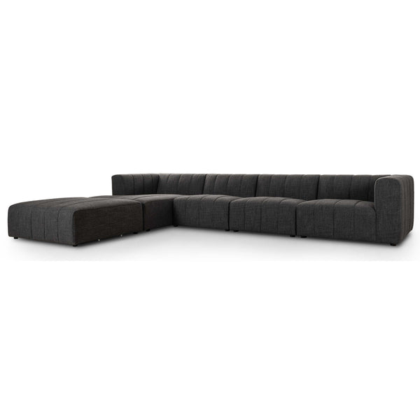 Home Fashion Langham Channeled 4 Piece Left Chaise Sectional W/Ottoman Saxon Charcoal By Four Hands