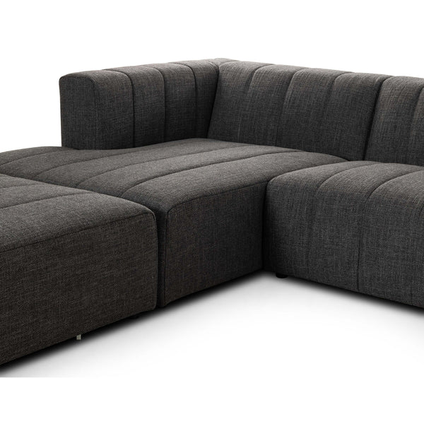 Home Fashion Langham Channeled 4 Piece Left Chaise Sectional W/Ottoman Saxon Charcoal By Four Hands