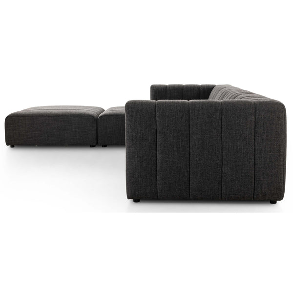 Home Fashion Langham Channeled 4 Piece Left Chaise Sectional W/Ottoman Saxon Charcoal By Four Hands