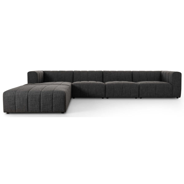 home fashion Langham Channeled 4 Piece Left Chaise Sectional w/Ottoman Saxon Charcoal by Four Hands