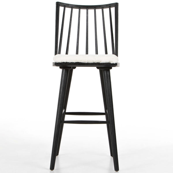 Home Fashion Lewis Windsor Bar & Counter Stool W/ Cream Shorn Sheepskin Cushion Black Oak By Four Hands