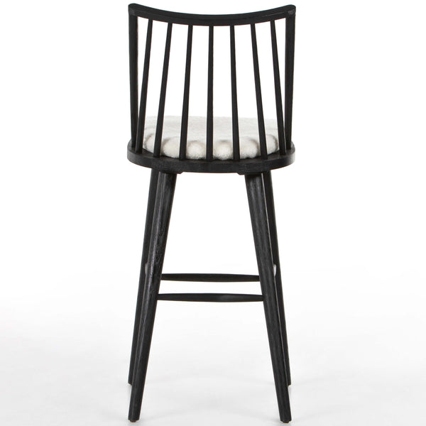 Home Fashion Lewis Windsor Bar & Counter Stool W/ Cream Shorn Sheepskin Cushion Black Oak By Four Hands