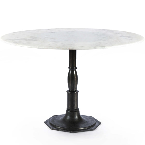 home fashion Lucy 48" Round Dining Table White Marble/Carbon Wash Base by Four Hands