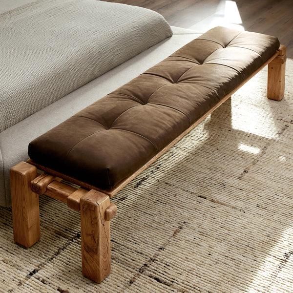 Home Fashion Marcia Leather Bench Nubuck Cigar By Four Hands