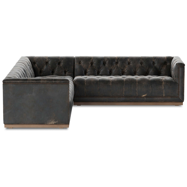 Home Fashion Maxx 3 Piece Leather Sectional Destroyed Black By Four Hands