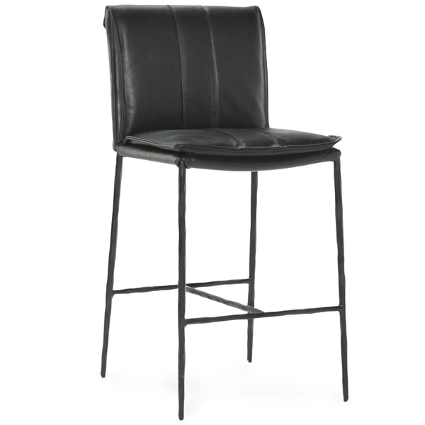 Home Fashion Mayer Leather Bar & Counter Stool Jet Black