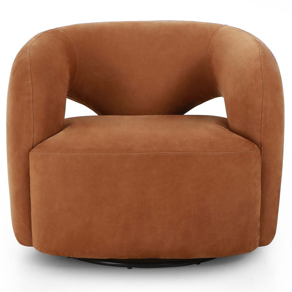 Home Fashion Mazie Leather Swivel Chair Nubuck Cognac By Four Hands
