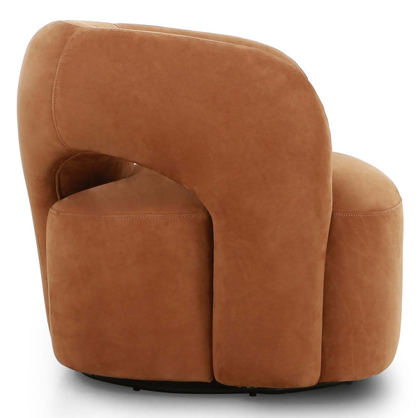 Home Fashion Mazie Leather Swivel Chair Nubuck Cognac By Four Hands