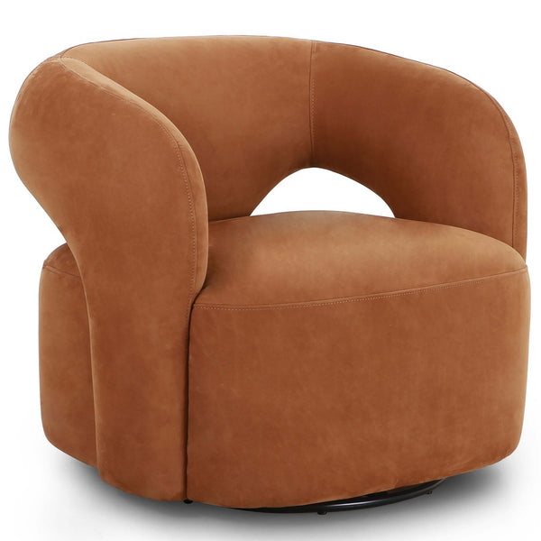 home fashion Mazie Leather Swivel Chair Nubuck Cognac by Four Hands