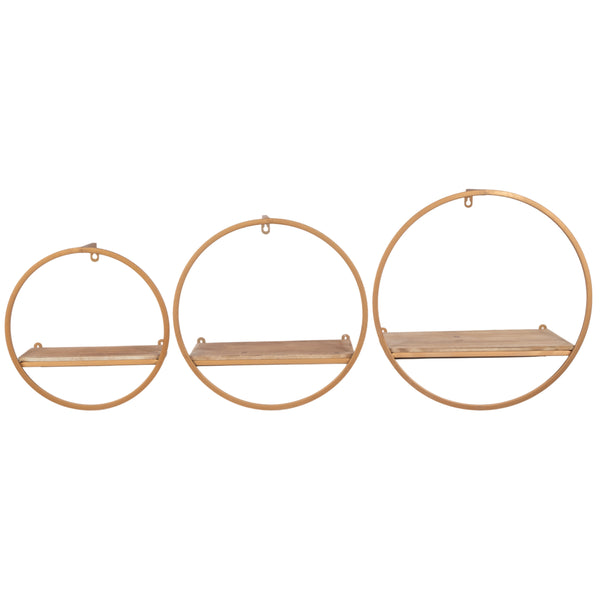 Home Fashion Metal And Wood Wall Shelves Bronze Set Of 3