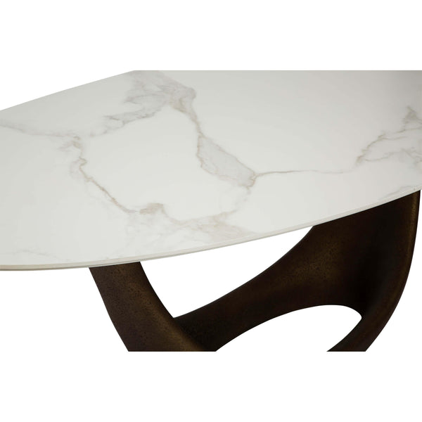 Home Fashion Montana Dining Table White/Gold Beaten Metal Base