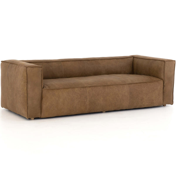 Home Fashion Nola Reverse Stitch Leather Sofa Natural Washed Sand By Four Hands