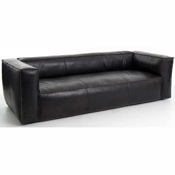 Home Fashion Nolita Reverse Stitch Leather Sofa Rider Black By Four Hands