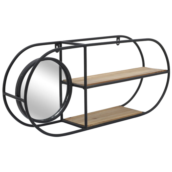 Home Fashion Oval Wall Shelf W/Mirror Black/Natural