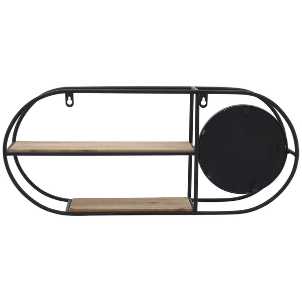 Home Fashion Oval Wall Shelf W/Mirror Black/Natural