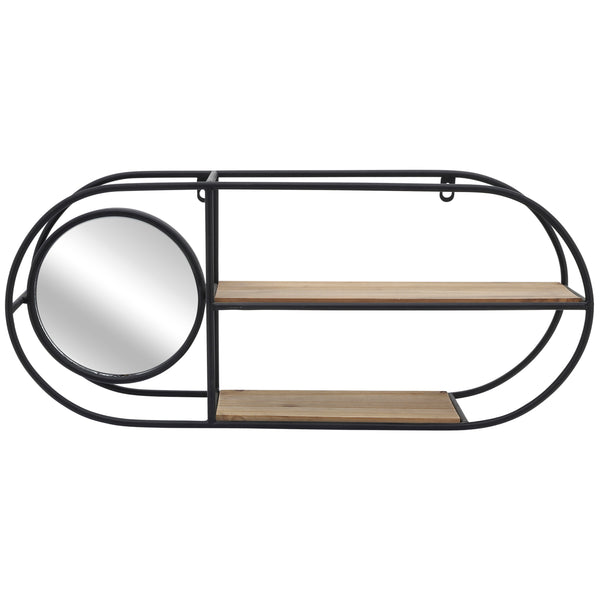 home fashion Oval Wall Shelf w/Mirror Black/Natural