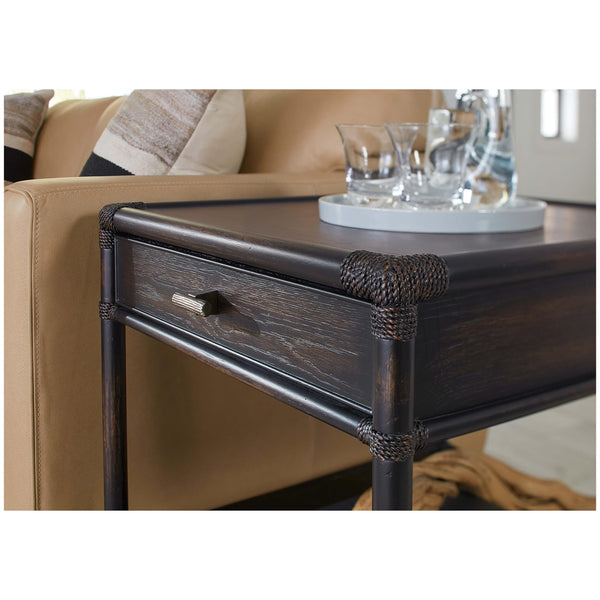 Home Fashion Retreat Pole Rattan End Table Black Sand