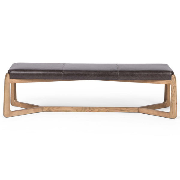 Home Fashion Roscoe Leather Bench Sonoma Black By Four Hands