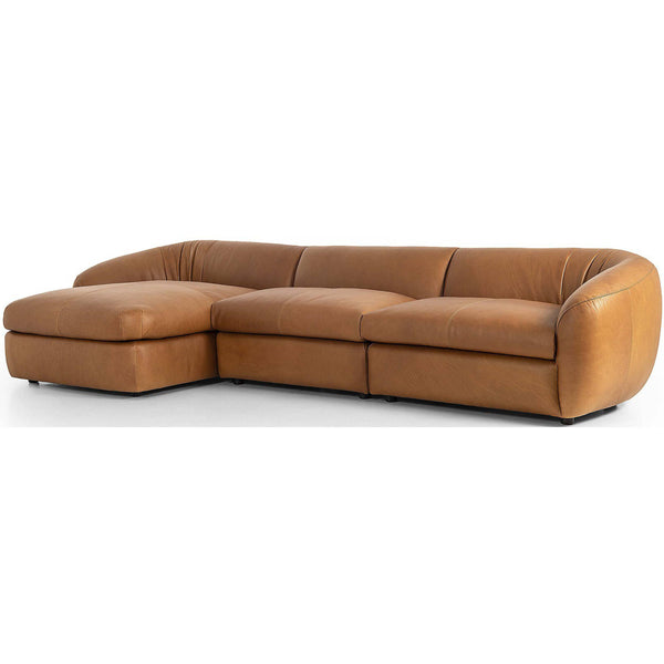 home fashion Saldana 3 Piece Leather Sectional w/Left Chaise Lorento Cognac by Four Hands