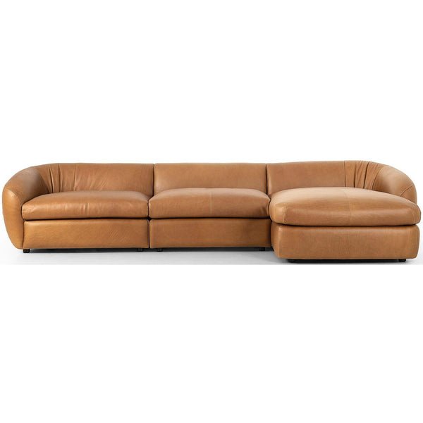 Home Fashion Saldana 3 Piece Leather Sectional W/Right Chaise Lorento Cognac By Four Hands