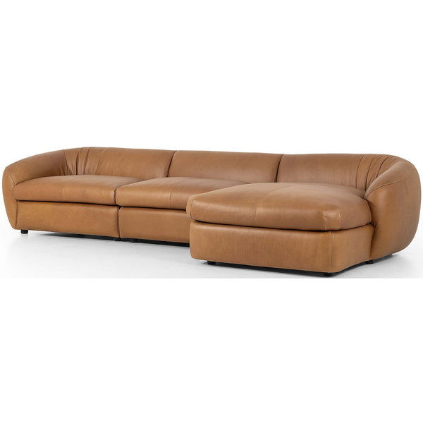 home fashion Saldana 3 Piece Leather Sectional w/Right Chaise Lorento Cognac by Four Hands