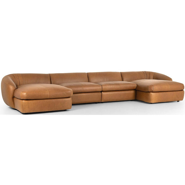 Home Fashion Saldana 4 Piece Leather Double Chaise Lorento Cognac By Four Hands