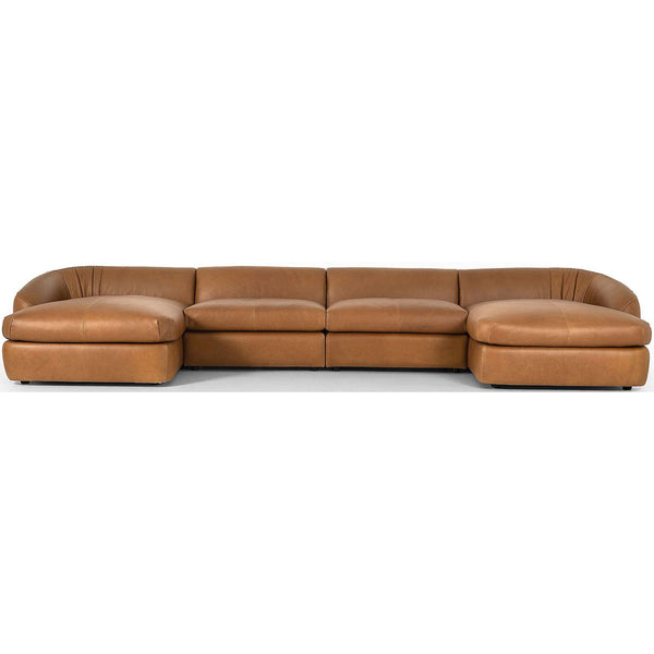 home fashion Saldana 4 Piece Leather Double Chaise Lorento Cognac by Four Hands