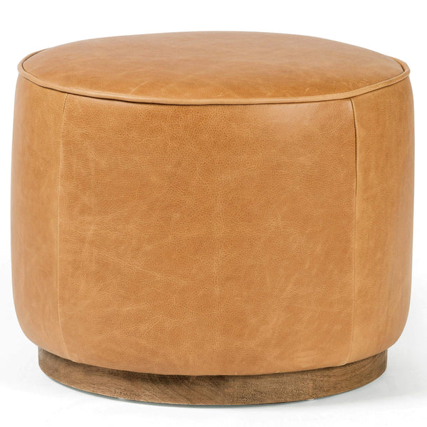 Home Fashion Sinclair Round Leather Ottoman Butterscotch By Four Hands