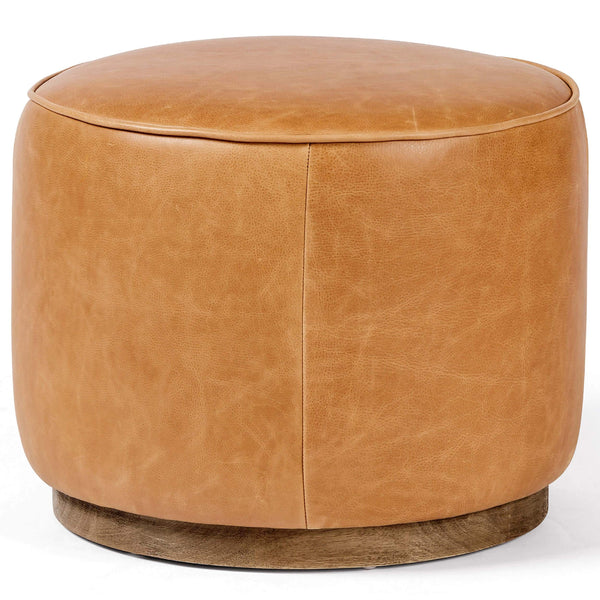 home fashion Sinclair Round Leather Ottoman Butterscotch by Four Hands