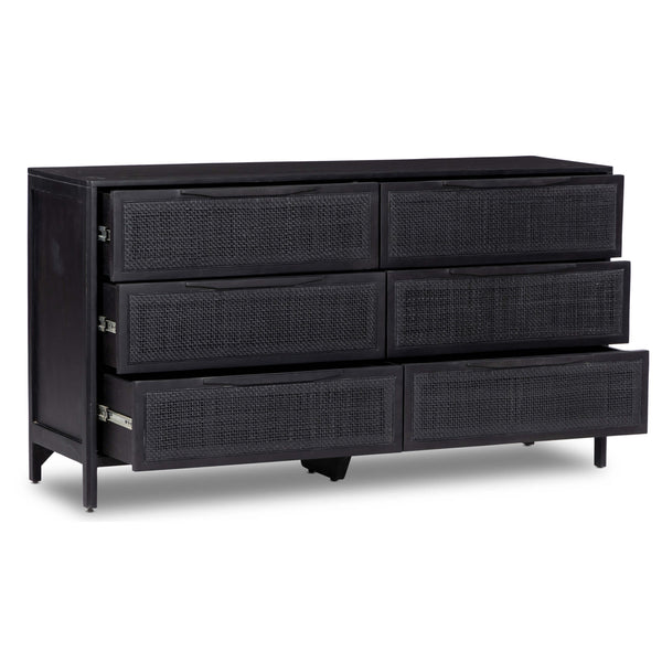 Home Fashion Sydney 6 Drawer Dresser Black Wash W/Black Cane By Four Hands