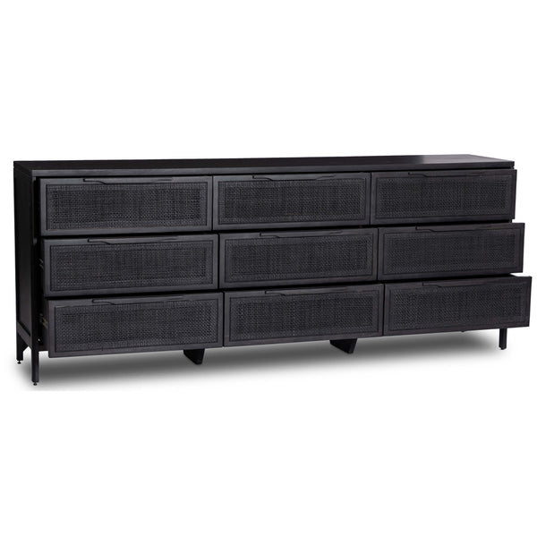 Home Fashion Sydney 9 Drawer Dresser Black Wash W/Black Cane By Four Hands