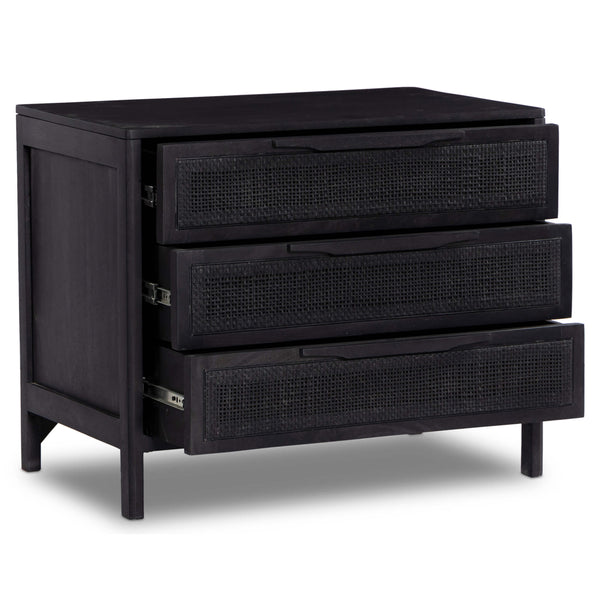 Home Fashion Sydney Large Nightstand Black Wash W/Black Cane By Four Hands