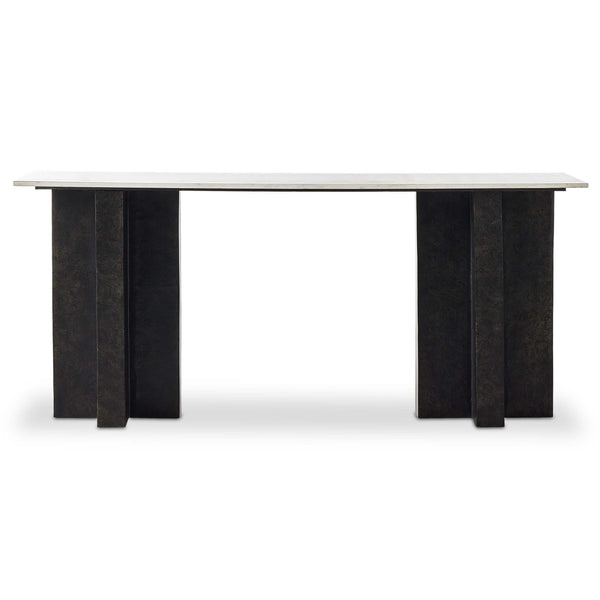 Home Fashion Terrell Large Console Table Polished White Marble/Raw Black By Four Hands
