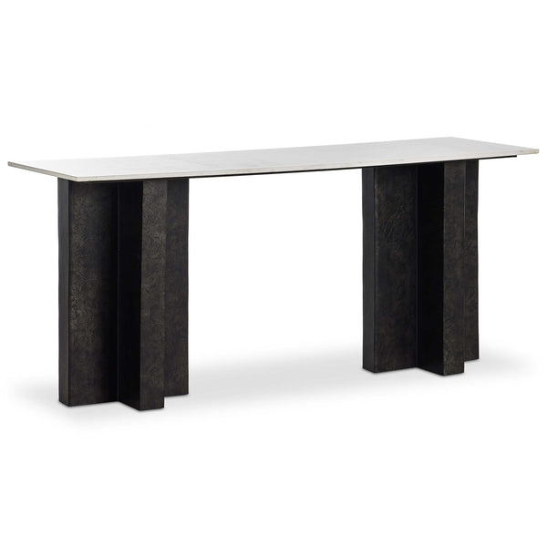 home fashion Terrell Large Console Table Polished White Marble/Raw Black by Four Hands