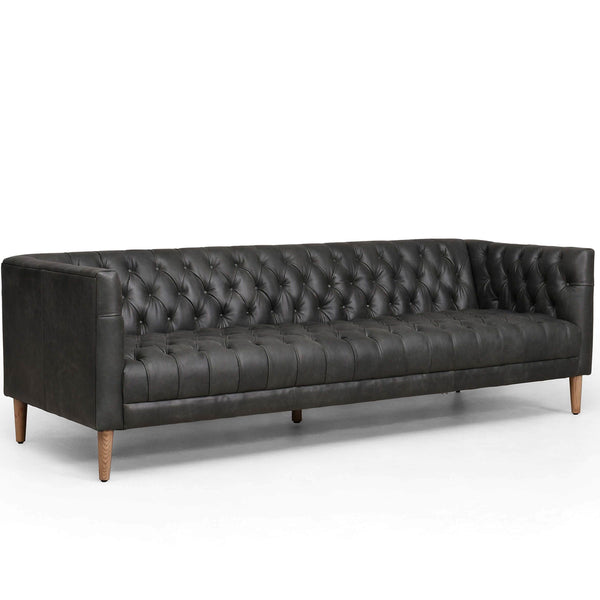 Home Fashion Williams Leather 90" Sofa Washed Ebony By Four Hands