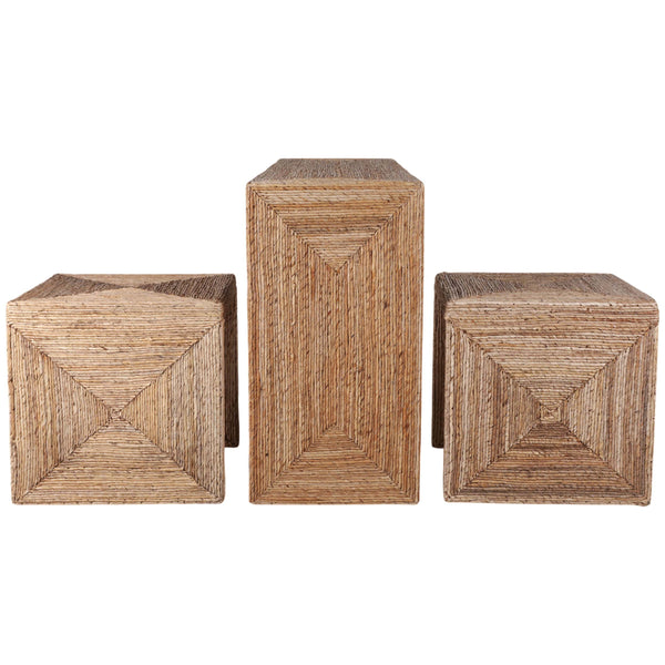 Home Fashion Woven Console W/Two Side Tables Natural